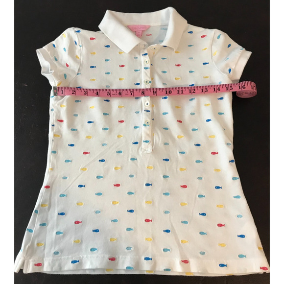 Lilly Pulitzer White Polo Shirt with Multi-Colored Embroidered Fish - Size EXSM - Picture 6 of 9